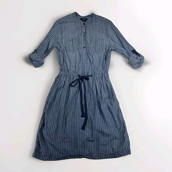 Lands End Dress Womens Sz 10 Denim Chambray Striped Tie Teacher Modest Read - Picture 1 of 11